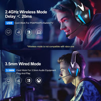 1 x RAW Customer Returns PHOINIKAS Wireless Gaming Headset, 2.4GHz Wireless PS4 Headset, USB Dongle for PS4 PS5 PC Switch, 7.1 Stereo, Detachable Microphone with Noise Cancelling, LED Lights - RRP €48.43