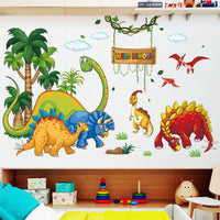 5 x Brand New Kids Dinosaur Wall Decals, Peel Stick Dino Paw Print Nursery Decorations Baby Bedroom Playroom Art, Watercolor Blue Coconut Trees Cactus Kids Room Decor Gift - RRP €102.0