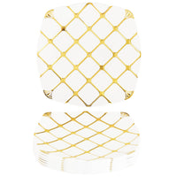 2 x RAW Customer Returns MATANA 20 white plastic plates with gold pattern square, 25cm - plastic plates gold, party plates for weddings, birthdays parties - elegant sturdy party tableware - RRP €37.58