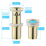 1 x RAW Customer Returns Drain fitting with overflow brushed gold - Keymark universal drain valve drain fitting for washbasin vanity unit - brass pop up drain plug - RRP €22.18