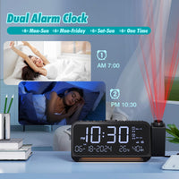 1 x RAW Customer Returns Alarm clock with projection, loud alarm clock with radio, 320 rotatable digital projection alarm clock, type-C, USB, charging function, night light, dual alarm clock with weekday weekend, digital clock for bedroom - RRP €28.99