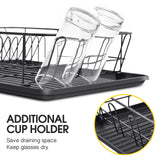 1 x RAW Customer Returns Urackify Dish Drainer with Drip Tray, Large Capacity Dish Rack, Drainer Dish with External Cutlery Holder, Removable Draining Board, Cup Holder for Kitchen - RRP €25.99