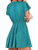 1 x RAW Customer Returns AGQT Women s Jumpsuit Summer Floral Summer Dress Short Tunic Dress V-Neck Polka Dots Beach Dress Boho Overall Green S - RRP €33.26