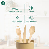 15 x Brand New ECO SOUL 100 Compostable Cutlery Disposable Wooden Cutlery Set 350 pieces 150 forks, 100 spoons, 100 knives  - RRP €284.25