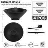 1 x RAW Customer Returns Greentainer Ramen Bowl made of melamine-4 pcs Japanese tableware set 40 OZ 1170ml soup bowls Noodle Bowl with chopsticks and spoon for salad, large bowl for children adults Black - RRP €31.01