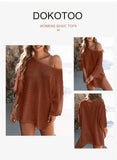 1 x Brand New Dokotoo T Shirt Women Tops Summer Short Sleeve Solid Color Casual Loose Sweatshirt Round Neck Tops 3 4 Sleeve Off Shoulder Pullover Blouse Brown S - RRP €30.24