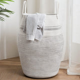 1 x RAW Customer Returns YOUDENOVA Laundry Basket Woven Laundry Collector Toy Storage Storage Basket with Handle Handmade Made of Cotton 105L, Gray Stripes  - RRP €33.22