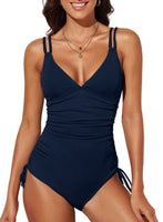 1 x RAW Customer Returns Dokotoo Women s Swimsuit Blue V-Neck Backless Monokini Ruffle Tummy Control One Piece Swimwear Swimsuit Large - RRP €34.27