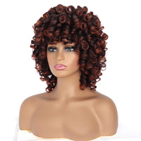 1 x RAW Customer Returns PORSMEER Afro Wig Women s Synthetic Curly Wig Natural Hair for Women, Kinky Big Curly with Bangs Short Wigs for Black Women Black with Dark Red  - RRP €27.59