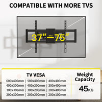 1 x RAW Customer Returns Alphamount TV wall mount swivel for 37-75 inch televisions, tiltable extendable wall mount television, TV mount max weight 45kg, VESA 200x100 to 600x400mm - RRP €30.54