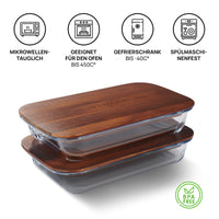 1 x RAW Customer Returns WEMOO cold cuts boxes set of 2 made of GLASS and ACACIA WOOD stackable Sausage container for the refrigerator solid wood no fragile bamboo Serving and cheese platter Sausage tin Cheese tin - RRP €38.27