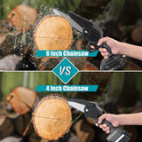 1 x RAW Customer Returns Mini chainsaw with battery, 6 inch battery chainsaw, small chainsaws, one-handed chainsaw with 2 batteries, splash guard and safety lock, electric saw for cutting trees, wood cuts, black - RRP €59.99