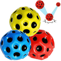 1 x Brand New JunD 3 Pack Astro Jump Ball, 66mm Moon Ball, Easy to Grip and Catch Space Balls, High Bounce Hole Ball, Interactive Stress Relief Toy for Kids Adults Red, Blue, Yellow  - RRP €7.99