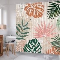 6 x Brand New Shower Curtain Boho 180 x 180 cm Shower Curtain Modern Abstract Boho Style Palm Leaves Brown Shower Curtains Washable Polyester Anti Mould Waterproof Bathroom Curtain for Bathtub with 12 Hooks - RRP €95.94