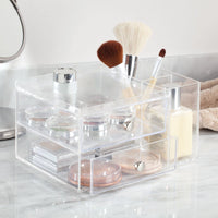 1 x Brand New mDesign Makeup Organizer for Bathroom or Dressing Table Practical Plastic Bathroom Storage Cosmetic Storage with 2 Drawers and 2 Side Compartments Transparent - RRP €21.99