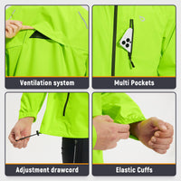 1 x RAW Customer Returns BALEAF Men s Cycling Jacket Rain Jacket Waterproof Windbreaker with Hood 10000mm H2O Waterproof Running Jacket Breathable Hiking Jacket Reflective Green XXXL - RRP €65.99