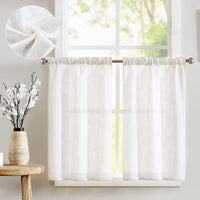 1 x RAW Customer Returns TOPICK panel curtain linen bistro curtain kitchen curtains flax semi-transparent light filtering paired scarves modern panel curtains for living room country house small windows set of 2 65 x 90 cm white - RRP €25.99