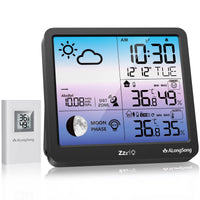 1 x RAW Customer Returns Weather station radio with outdoor sensor, ALongSong digital color display weather stations indoor and outdoor temperature radio with weather forecast, temperature warning and DCF radio clock automatic light detection - RRP €29.23