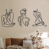 1 x RAW Customer Returns Photect 3 Pieces Metal Minimalist Woman Wall Art Decor Modern Metal Abstract Woman Wall Art Metal Female Single Line Woman Line Art Hanging for Living Room Black, Modern  - RRP €23.56