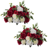 1 x Brand New NUPTIO Flower Arrangement Bouquet 2 Pieces 35 cm Diameter Carmine Red White Artificial Flowers Rose Balls for Centerpieces Artificial Rose Arrangements for Wedding Party Table Decorations - RRP €59.98