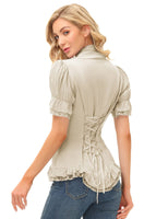 1 x RAW Customer Returns Women s Medieval Lace Shirt V-Neck Slim T-Shirt Short Sleeve Tops Apricot S - RRP €30.24