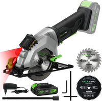 1 x RAW Customer Returns GALAX PRO Circular Saw 20V 40W Cordless Circular Saw, Speed 3400 rpm, Cutting Angle 42.8 mm 90 , 28 mm 45 , Safety Knob, Laser Guide, 115 mm Blades, Suitable for wood ,PVC - RRP €77.99