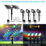 1 x RAW Customer Returns MEIHUA Solar RGB Spotlight 4 Pack Two Solar Panels RGB Solar Garden Light with Remote Control, IP66 Waterproof 10 Colors 12 Modes Color Changing Dimmable RGB Outdoor Spotlight for Gardens, Shrubs - RRP €46.99