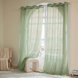 1 x RAW Customer Returns Woaboy 2 Pieces Translucent Linen Curtains Modern Decorative Eyelet Curtains for Living Room and Bedroom 140x260cm Green - RRP €41.99