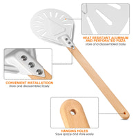 1 x RAW Customer Returns Perforated Pizza Peel, Aluminum Pizza Shovel 7 Inch, Pizza Server, Aluminum Pizza Shovel with Wooden Handle, for Homemade Pizza Bread Bakers - RRP €18.99