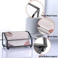 1 x RAW Customer Returns SUMNACON Black Business Card Holder Made of Glass Metal Business Card Stand for Cards Business Card Display Business Card Box Business Cards Display Storage for Business Cards for Desk Office - RRP €12.99