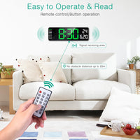 1 x RAW Customer Returns ORIA Digital Alarm Clock, 13 LED Wall Clock, Digital Modern Table Clock with Remote Control, Date Time Temperature, Brightness Dimmer, Timer, 2 Alarms, USB Cable - Green - RRP €27.22