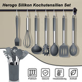 1 x RAW Customer Returns Herogo Silicone Kitchen Utensil Set, 22-Piece Cooking Utensils Cooking Cutlery Set with Utensil Holder, Heat-Resistant Kitchen Utensils with Stainless Steel Handle, Non-Stick Healthy, Gray - RRP €21.99