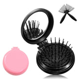 2 x Brand New Pocket Mirror Brush,Hair Brush with Mirror,Portable Round Hair Brush,Foldable Hair Brush,Mini Hair Brush,Travel Hair Brush,With Comb Cleaner,Pink Black,2pcs - RRP €31.2