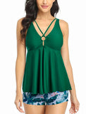 1 x Brand New Donppa Women s Swimwear Tankini Set Swimsuit Ruffle Strapless Halterneck Swimwear Top with Boyshorts Green M - RRP €12.34