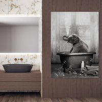 1 x Brand New UGZDEA Animal in the Bathtub Canvas Pictures, Black White Bear Elephant Cow Alpaca Bathroom Poster Home Decor-without Frame D, 40x60cm  - RRP €19.99