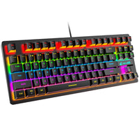 1 x RAW Customer Returns Mechanical Gaming Keyboard, Wired Mini Keyboard with 87 Keys Blue Switch Mechanical Compact Keyboard with 8 Rainbow Backlight, 12 Multimedia Keys, 29 Keys Anti-Ghosting - RRP €32.99