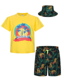 1 x RAW Customer Returns MOHEZ Boys 2 Piece Outfits Printed Short Sleeve T-Shirts Shorts Set Child Summer Clothing Sets with Bucket Hat Yellow Top 11-12 Years - RRP €29.23