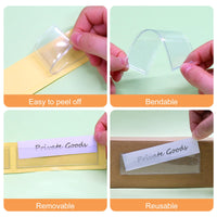 4 x RAW Customer Returns Label Holders, Self Adhesive Shelf Labels - Fushing 50pcs Clear Plastic Labels for with Name Tag Inserts, Removable Adhesive Pockets for Shelf, Mailbox, Folder, Drawers - RRP €63.96