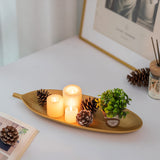 1 x RAW Customer Returns Hanobe jewelry bowl decorative tray wooden tray oblong decorative tray small gold leaf bowl for keys for candles tea lights vintage long candle tray narrow for kitchen coffee table - RRP €12.54