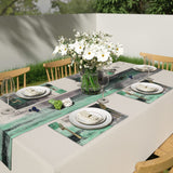 1 x RAW Customer Returns Table runner modern living room 40x140cm and placemats 45x32cm mint green and grey painting art table decoration placemats linen look placemats table runner outdoor weatherproof tablecloth for garden dining table - RRP €24.99