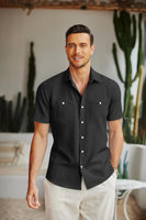 1 x RAW Customer Returns COOFANDY Men s Linen Shirt Short Sleeve Regular Fit Casual Summer Beach Vacation Shirt with Pocket Black, XL  - RRP €25.91