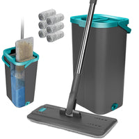 1 x RAW Customer Returns Masthome mop set with bucket, floor mop with cleaning bucket 2 in 1, flat mop set and 6 microfiber mop pads, mop with wringing function for hardwood marble tiles floor cleaning - RRP €39.17