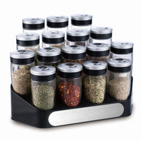 2 x RAW Customer Returns Set x 16 - Spice jars with lid storage tray. 3 hole size options for dispersion. Exclusive and elegant silver and black design - RRP €63.8