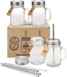 1 x RAW Customer Returns Smiths Mason Jars 4-pc Glass Jars with Lids, Metal Straws and Handles 16oz 473ml - Perfect Overnight Oats Jar - Good for Milkshakes, DIY Juices, Lemonade - RRP €27.99