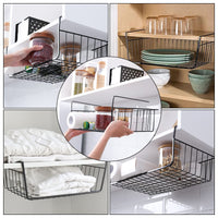 1 x RAW Customer Returns Tebery Pack of 4 Undershelf Storage Basket, Hanging Basket, Undershelf Hanging Metal Wire Basket Organizer for Kitchen, Pantry, Desk, Bookshelf, Black - RRP €25.2