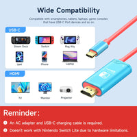 1 x RAW Customer Returns JINGDU 4K 60Hz USB C to HDMI Cable Compatible with Nintendo Switch NS OLED Steam Deck ROG Ally, 2m, Portable Switch Dock Replaces Original Dock for TV Screen Mirroring, Blue - RRP €18.14