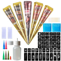 10 x Brand New CHASPA Temporary Tattoo Paint, 5 Pieces Temporary Mehndi Tattoo with 50pcs Tattoo Stencil Natural Temporary Tattoo Kit, Safe, Painless and Fast Tattoo - RRP €180.0