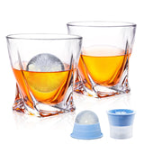 1 x RAW Customer Returns veecom whiskey glasses, 300ml whiskey glasses set of 2 with 2 ice ball molds, rum glasses lead-free crystal glasses, old fashioned tumbler glass for gin, whiskey glass gift set for men, dad - RRP €13.1