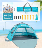 1 x RAW Customer Returns Dewur Beach Shelter 2-4 Person Pop Up Beach Tent UPF 50 UV Sun Protection Waterproof for Family Beach Camping Garden, Blue - RRP €60.49