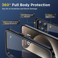 21 x Brand New Humixx for iPhone 15 Pro Case, Waterproof Phone Case for iPhone 15 Pro, Built-in Camera Lens and Screen Protector Full Body Shockproof IP68 Underwater Scratch Resistant Case for iPhone 15 Pro-Black - RRP €846.93